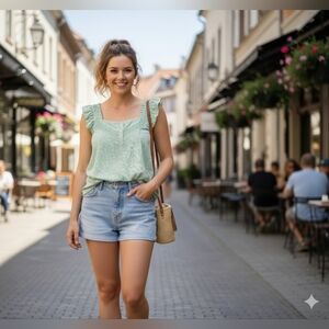 Planet Gold Light Green Floral Blouse